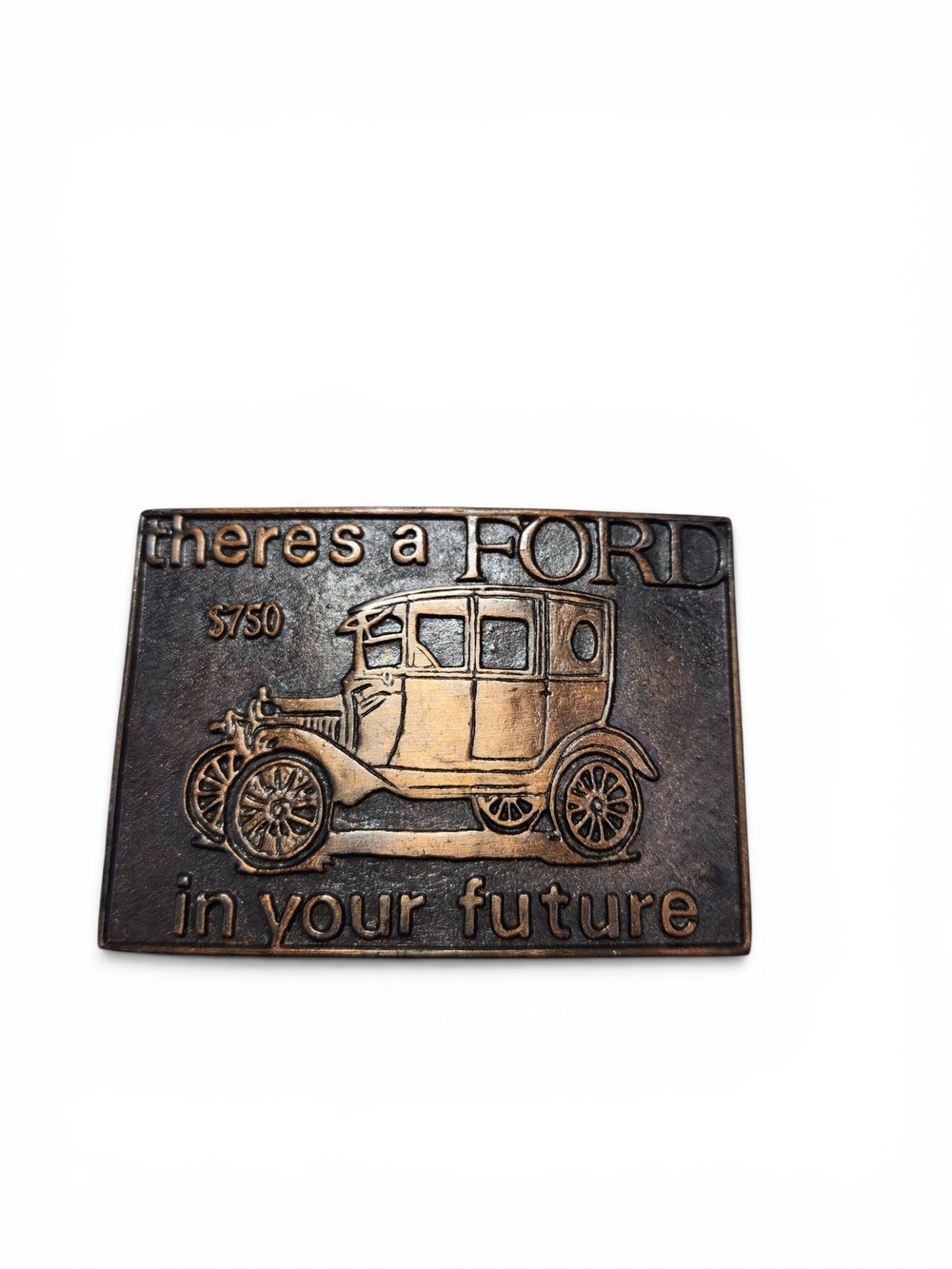 Vintage Ford Model T Belt Buckle "There's A Ford In Your Future" Brass Tone Auto